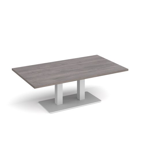 Eros rectangular coffee table with flat white rectangular base and twin uprights 1400mm x 800mm grey oak - ECR1400-WH-GO
