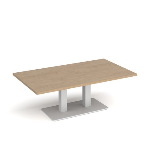 Eros rectangular coffee table with flat white rectangular base and twin uprights 1400mm x 800mm kendal oak - ECR1400-WH-KO