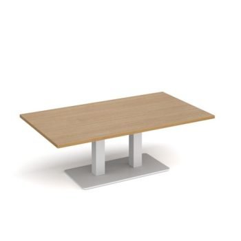 Eros rectangular coffee table with flat white rectangular base and twin uprights 1400mm x 800mm oak - ECR1400-WH-O