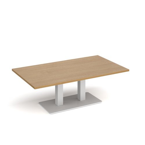 Eros rectangular coffee table with flat white rectangular base and twin uprights 1400mm x 800mm oak - ECR1400-WH-O