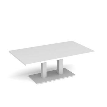 Eros rectangular coffee table with flat white rectangular base and twin uprights 1400mm x 800mm white - ECR1400-WH-WH