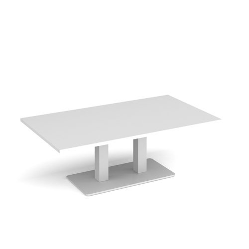 Eros rectangular coffee table with flat white rectangular base and twin uprights 1400mm x 800mm white - ECR1400-WH-WH