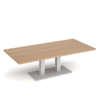 Eros rectangular coffee table with flat white rectangular base and twin uprights 1600mm x 800mm beech - ECR1600-WH-B