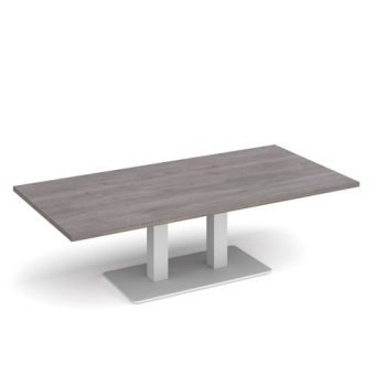 Eros rectangular coffee table with flat white rectangular base and twin uprights 1600mm x 800mm grey oak - ECR1600-WH-GO