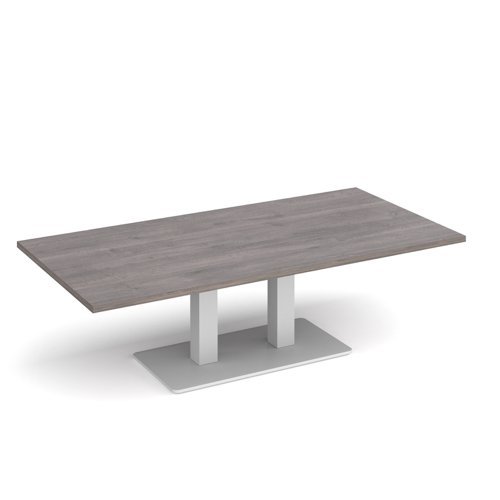 Eros rectangular coffee table with flat white rectangular base and twin uprights 1600mm x 800mm grey oak - ECR1600-WH-GO