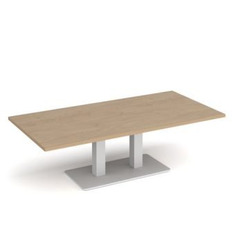 Eros rectangular coffee table with flat white rectangular base and twin uprights 1600mm x 800mm kendal oak - ECR1600-WH-KO