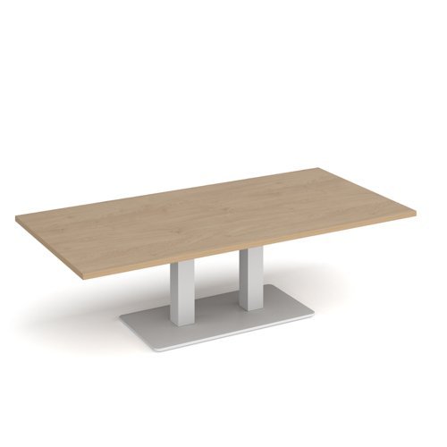 Eros rectangular coffee table with flat white rectangular base and twin uprights 1600mm x 800mm kendal oak - ECR1600-WH-KO