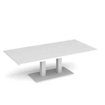 Eros rectangular coffee table with flat white rectangular base and twin uprights 1600mm x 800mm white - ECR1600-WH-WH