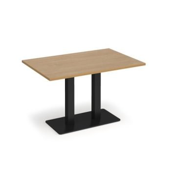 Eros rectangular dining table with flat black rectangular base and twin uprights 1200mm x 800mm oak - EDR1200-K-O