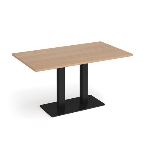 Eros rectangular dining table with flat black rectangular base and twin uprights 1400mm x 800mm beech - EDR1400-K-B