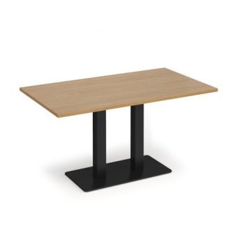 Eros rectangular dining table with flat black rectangular base and twin uprights 1400mm x 800mm oak - EDR1400-K-O