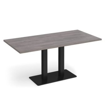 Eros rectangular dining table with flat black rectangular base and twin uprights 1600mm x 800mm grey oak - EDR1600-K-GO