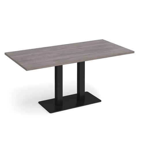 Eros rectangular dining table with flat black rectangular base and twin uprights 1600mm x 800mm grey oak - EDR1600-K-GO