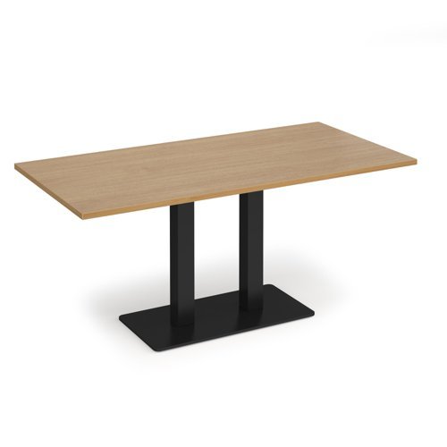 Eros rectangular dining table with flat black rectangular base and twin uprights 1600mm x 800mm oak - EDR1600-K-O