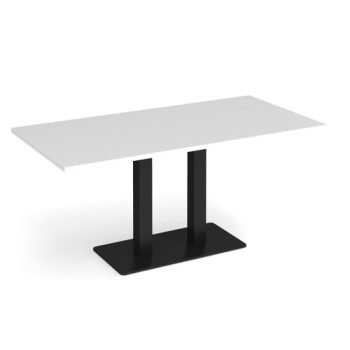 Eros rectangular dining table with flat black rectangular base and twin uprights 1600mm x 800mm white - EDR1600-K-WH