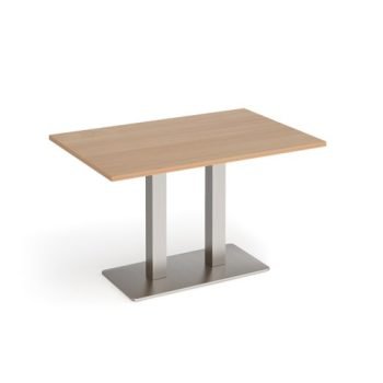 Eros rectangular dining table with flat brushed steel rectangular base and twin uprights 1200mm x 800mm beech - EDR1200-BS-B