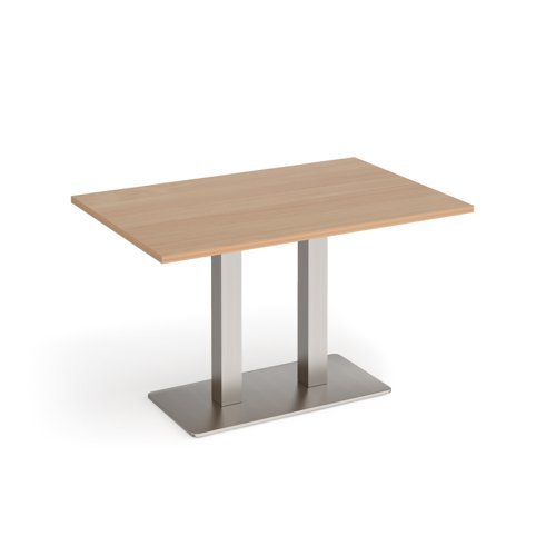 Eros rectangular dining table with flat brushed steel rectangular base and twin uprights 1200mm x 800mm beech - EDR1200-BS-B