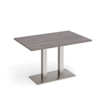 Eros rectangular dining table with flat brushed steel rectangular base and twin uprights 1200mm x 800mm grey oak - EDR1200-BS-GO