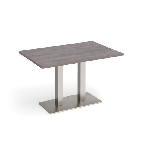 Eros rectangular dining table with flat brushed steel rectangular base and twin uprights 1200mm x 800mm grey oak - EDR1200-BS-GO