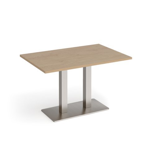 Eros rectangular dining table with flat brushed steel rectangular base and twin uprights 1200mm x 800mm kendal oak - EDR1200-BS-KO