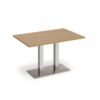 Eros rectangular dining table with flat brushed steel rectangular base and twin uprights 1200mm x 800mm oak - EDR1200-BS-O