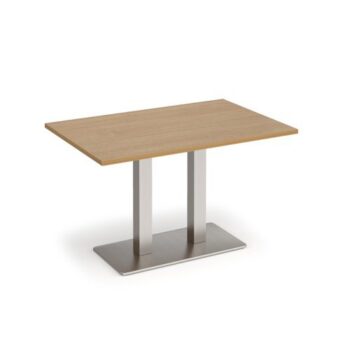Eros rectangular dining table with flat brushed steel rectangular base and twin uprights 1200mm x 800mm oak - EDR1200-BS-O