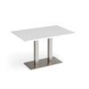Eros rectangular dining table with flat brushed steel rectangular base and twin uprights 1200mm x 800mm white - EDR1200-BS-WH