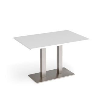 Eros rectangular dining table with flat brushed steel rectangular base and twin uprights 1200mm x 800mm white - EDR1200-BS-WH