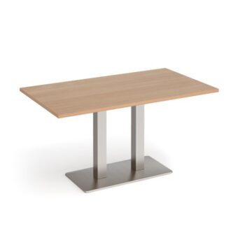 Eros rectangular dining table with flat brushed steel rectangular base and twin uprights 1400mm x 800mm beech - EDR1400-BS-B