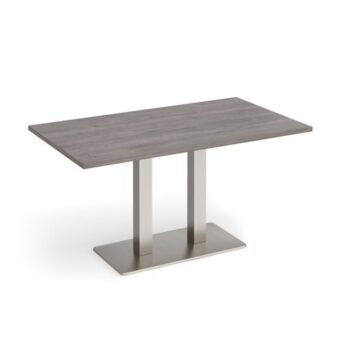 Eros rectangular dining table with flat brushed steel rectangular base and twin uprights 1400mm x 800mm grey oak - EDR1400-BS-GO