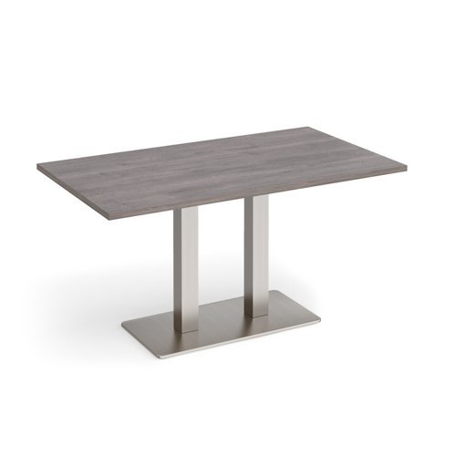 Eros rectangular dining table with flat brushed steel rectangular base and twin uprights 1400mm x 800mm grey oak - EDR1400-BS-GO
