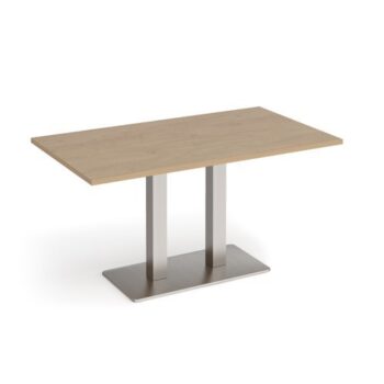 Eros rectangular dining table with flat brushed steel rectangular base and twin uprights 1400mm x 800mm kendal oak - EDR1400-BS-KO