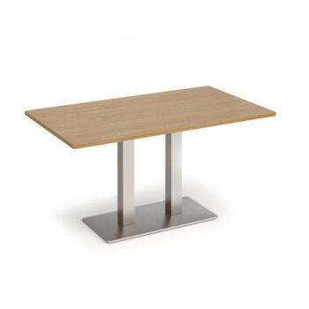 Eros rectangular dining table with flat brushed steel rectangular base and twin uprights 1400mm x 800mm oak - EDR1400-BS-O