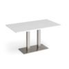 Eros rectangular dining table with flat brushed steel rectangular base and twin uprights 1400mm x 800mm white - EDR1400-BS-WH