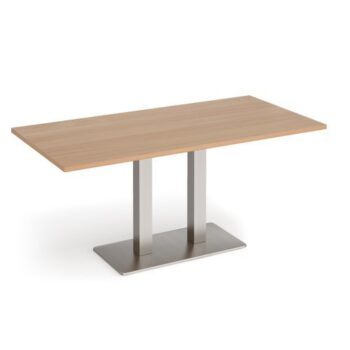 Eros rectangular dining table with flat brushed steel rectangular base and twin uprights 1600mm x 800mm beech - EDR1600-BS-B