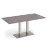 Eros rectangular dining table with flat brushed steel rectangular base and twin uprights 1600mm x 800mm grey oak - EDR1600-BS-GO