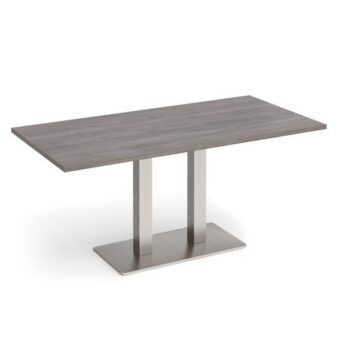 Eros rectangular dining table with flat brushed steel rectangular base and twin uprights 1600mm x 800mm grey oak - EDR1600-BS-GO