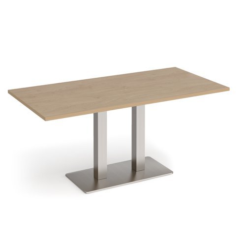 Eros rectangular dining table with flat brushed steel rectangular base and twin uprights 1600mm x 800mm kendal oak - EDR1600-BS-KO