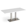 Eros rectangular dining table with flat brushed steel rectangular base and twin uprights 1600mm x 800mm white - EDR1600-BS-WH