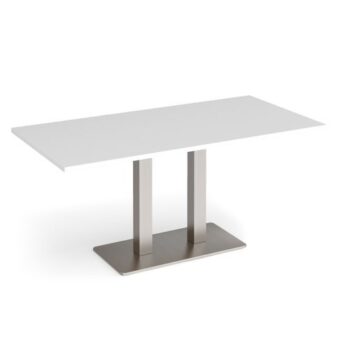 Eros rectangular dining table with flat brushed steel rectangular base and twin uprights 1600mm x 800mm white - EDR1600-BS-WH