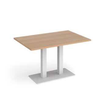 Eros rectangular dining table with flat white rectangular base and twin uprights 1200mm x 800mm beech - EDR1200-WH-B