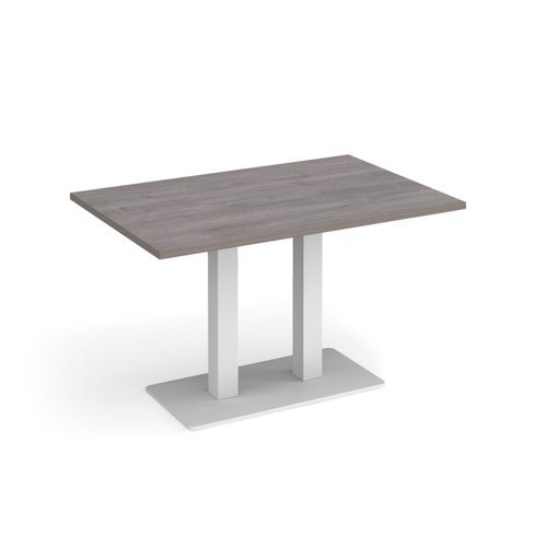 Eros rectangular dining table with flat white rectangular base and twin uprights 1200mm x 800mm grey oak - EDR1200-WH-GO