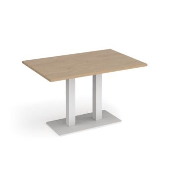 Eros rectangular dining table with flat white rectangular base and twin uprights 1200mm x 800mm kendal oak - EDR1200-WH-KO