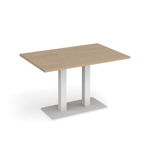 Eros rectangular dining table with flat white rectangular base and twin uprights 1200mm x 800mm kendal oak - EDR1200-WH-KO