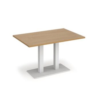 Eros rectangular dining table with flat white rectangular base and twin uprights 1200mm x 800mm oak - EDR1200-WH-O