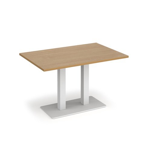Eros rectangular dining table with flat white rectangular base and twin uprights 1200mm x 800mm oak - EDR1200-WH-O