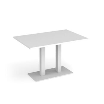 Eros rectangular dining table with flat white rectangular base and twin uprights 1200mm x 800mm white - EDR1200-WH-WH