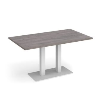 Eros rectangular dining table with flat white rectangular base and twin uprights 1400mm x 800mm grey oak - EDR1400-WH-GO