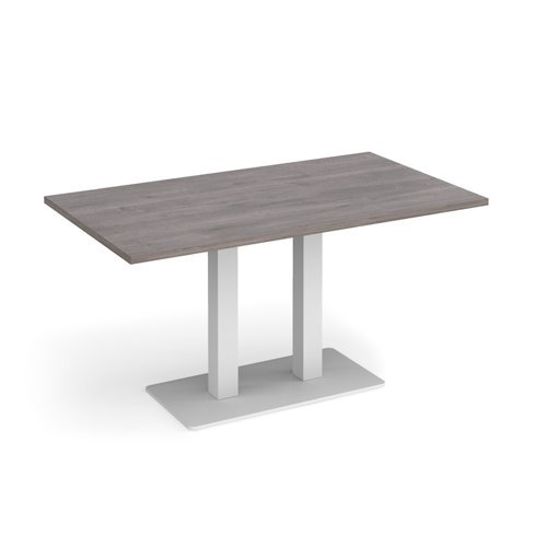 Eros rectangular dining table with flat white rectangular base and twin uprights 1400mm x 800mm grey oak - EDR1400-WH-GO