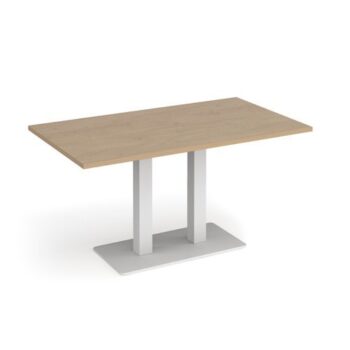 Eros rectangular dining table with flat white rectangular base and twin uprights 1400mm x 800mm kendal oak - EDR1400-WH-KO